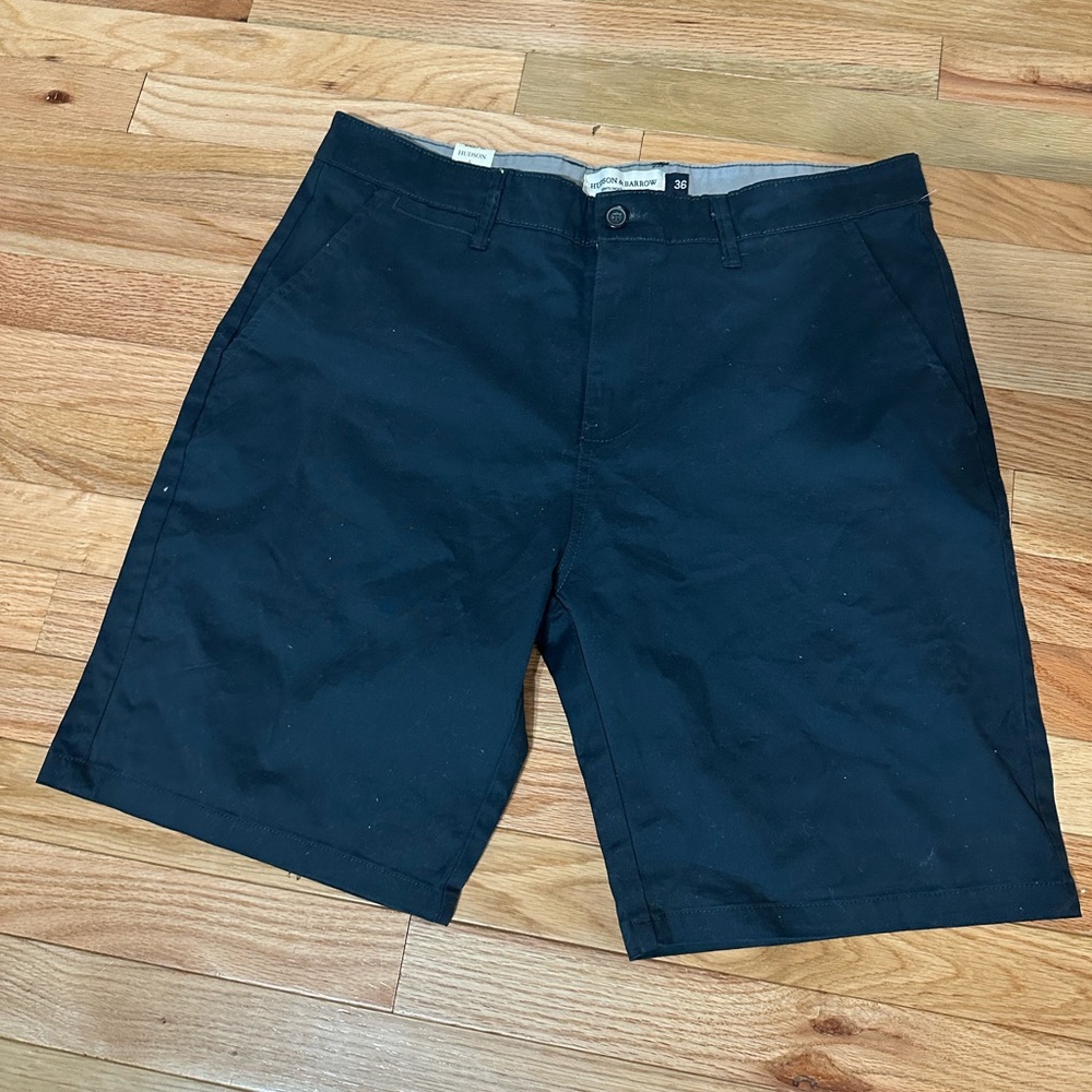 Hudson & Barrow Men's Flat Front Cotton Stretch Indigo Blue Chino Shorts Size 36
